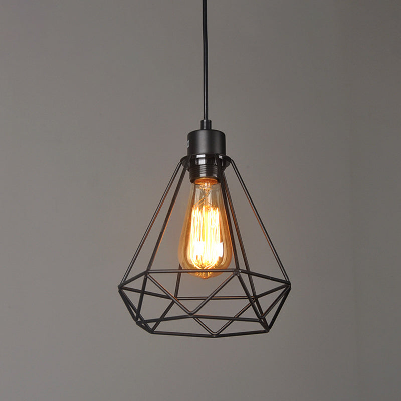 Iron Diamond Hanging Light: Industrial Style Pendant With Bedside Pendulum Black Finish