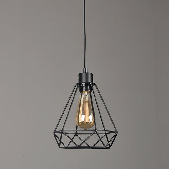 Iron Diamond Hanging Light: Industrial Style Pendant With Bedside Pendulum Black Finish