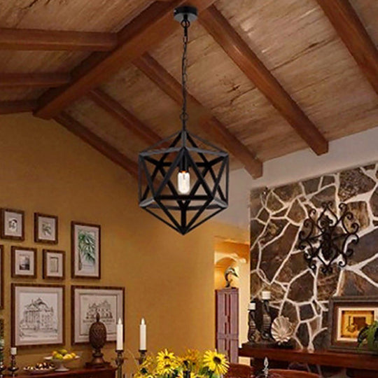 Geometric Metal Pendant Lighting - Industrial Black 1 Head Dining Room Down 14’/18’/21.5’ Wide