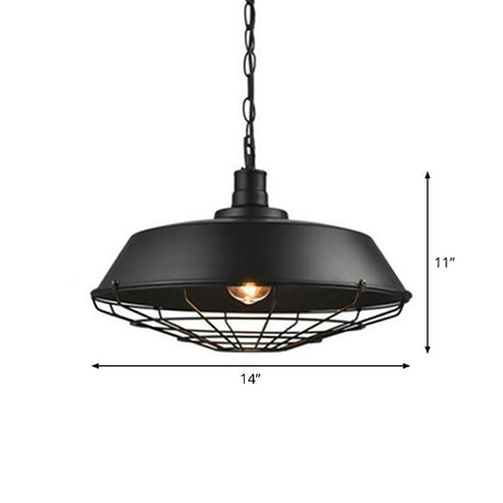 Industrial-Style Black Iron Pendant Lamp For Restaurants - 1-Light Bowl/Cage/Barn Design
