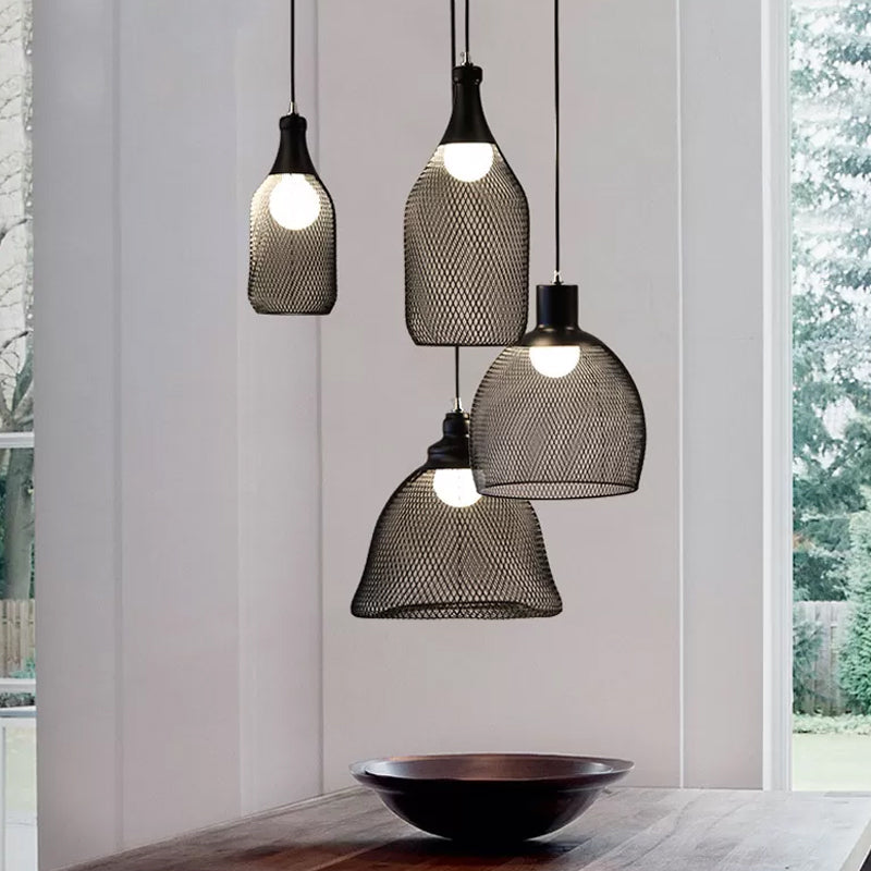 Loft Style Black Iron Mesh Drop Pendant Ceiling Suspension Lamp For Dining Room - 1-Light