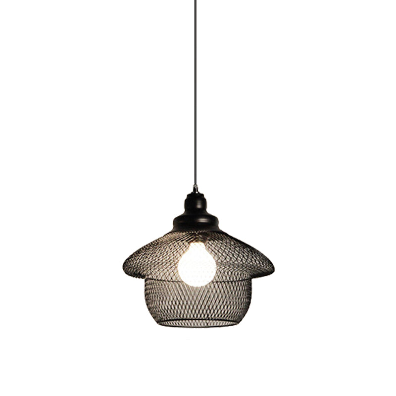 Loft Style Black Iron Mesh Drop Pendant Ceiling Suspension Lamp For Dining Room - 1-Light
