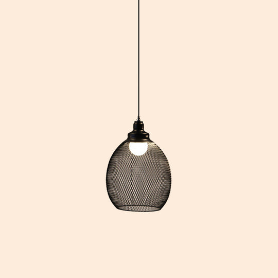 Loft Style Black Iron Mesh Drop Pendant Ceiling Suspension Lamp For Dining Room - 1-Light