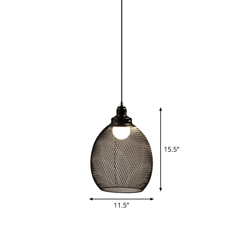 Loft Style Black Iron Mesh Drop Pendant Ceiling Suspension Lamp For Dining Room - 1-Light