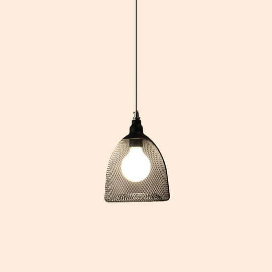 Loft Style Black Iron Mesh Drop Pendant Ceiling Suspension Lamp For Dining Room - 1-Light