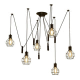 Industrial Black Iron Swag Pendant Lighting - 6-Light Caged Design With Pulley For Multiple Hanging