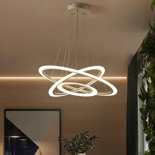 Minimalist White Led Pendant Light: Dining Room Chandelier With Triangle/Round Acrylic Shade (2/3