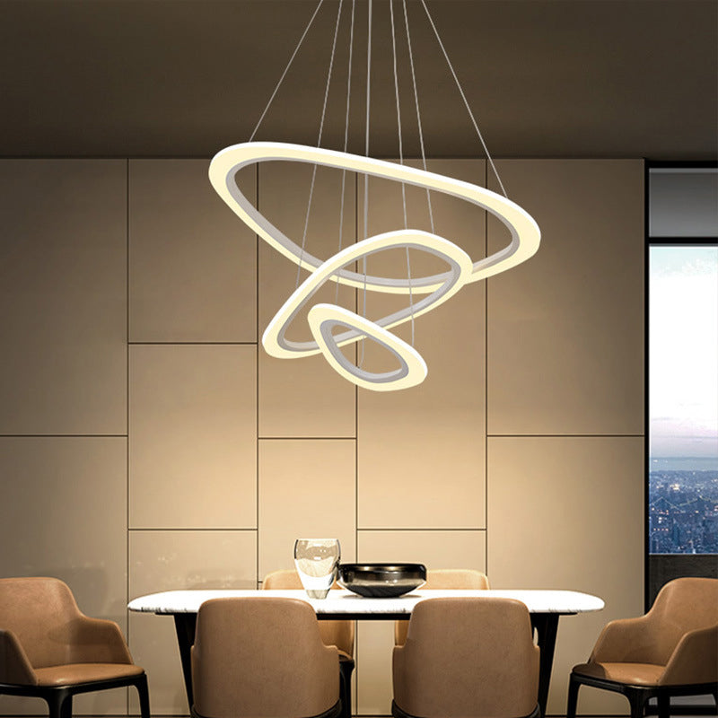 Minimalist White Led Pendant Light: Dining Room Chandelier With Triangle/Round Acrylic Shade (2/3