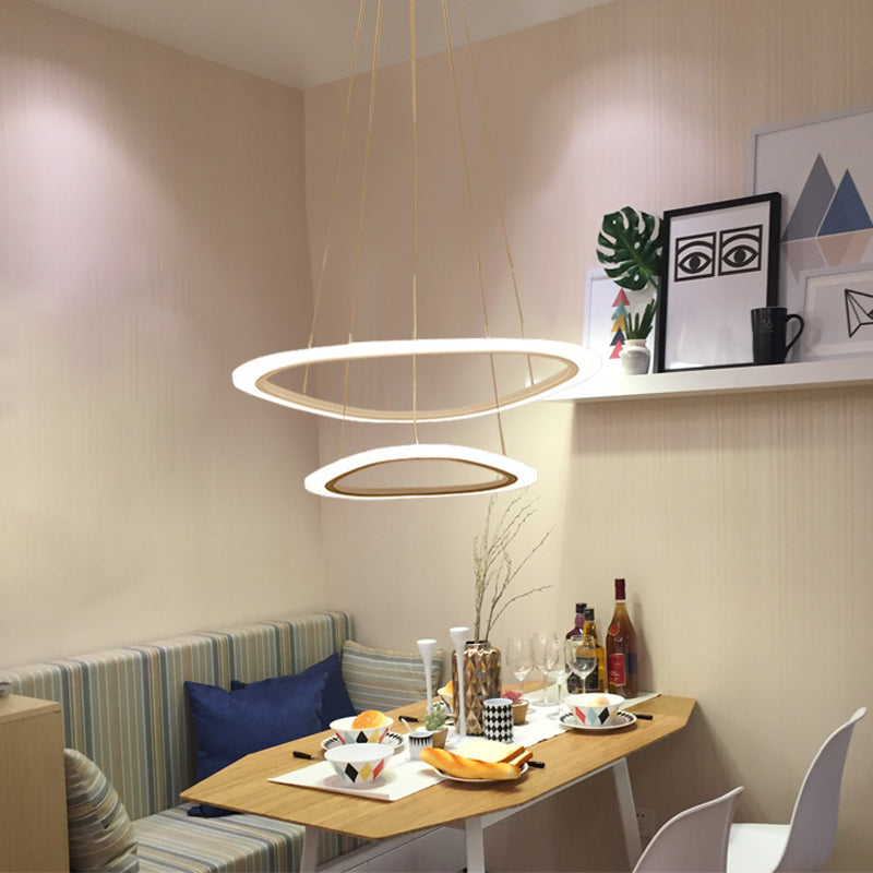 Minimalist White Led Pendant Light: Dining Room Chandelier With Triangle/Round Acrylic Shade (2/3