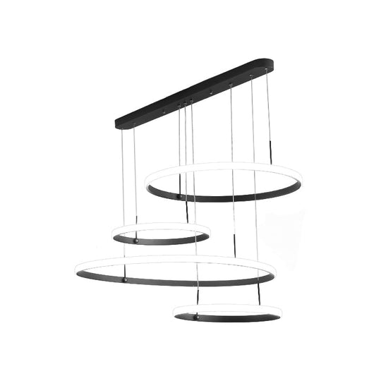 Minimalist 4-Head Led Chandelier Pendant Lamp With Outer Glow Black/Coffee Circle Acrylic Shade