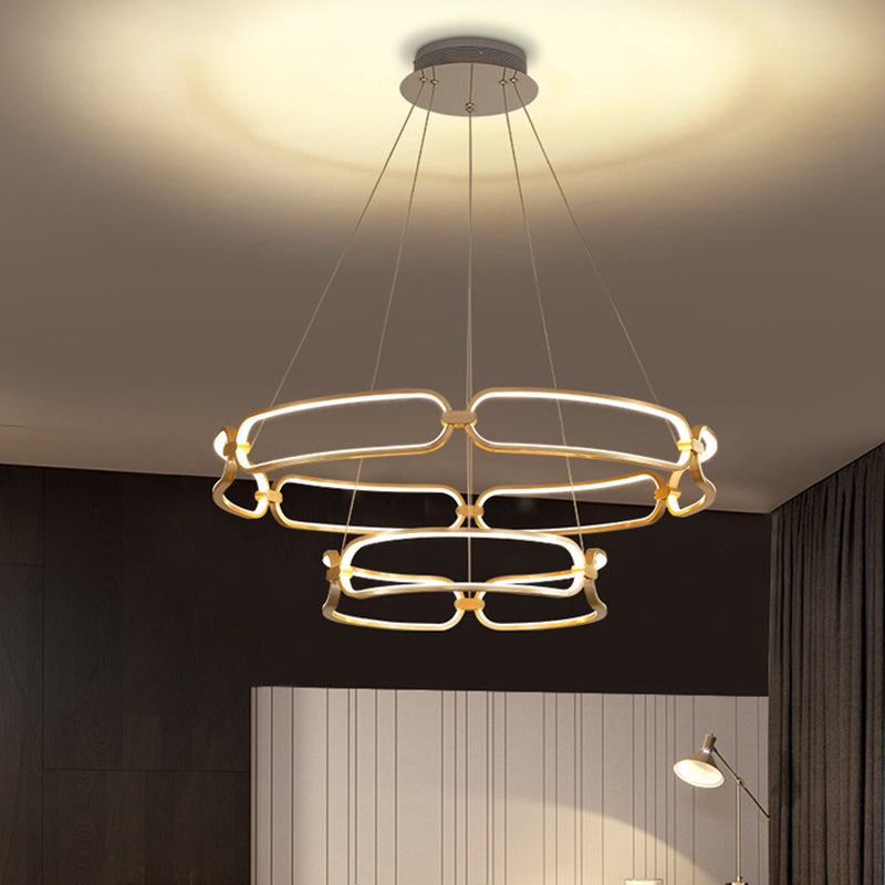 Metal Gold Led Pendant Light - 1/2-Tiered Wristlet Shaped Chandelier Simple & Stylish Small/Large /