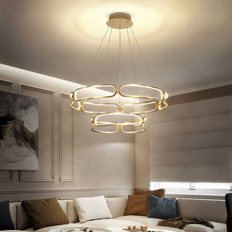 Stylish Gold Metal Led Pendant Light - 1/2-Tiered Wristlet Chandelier Small/Large Sizes