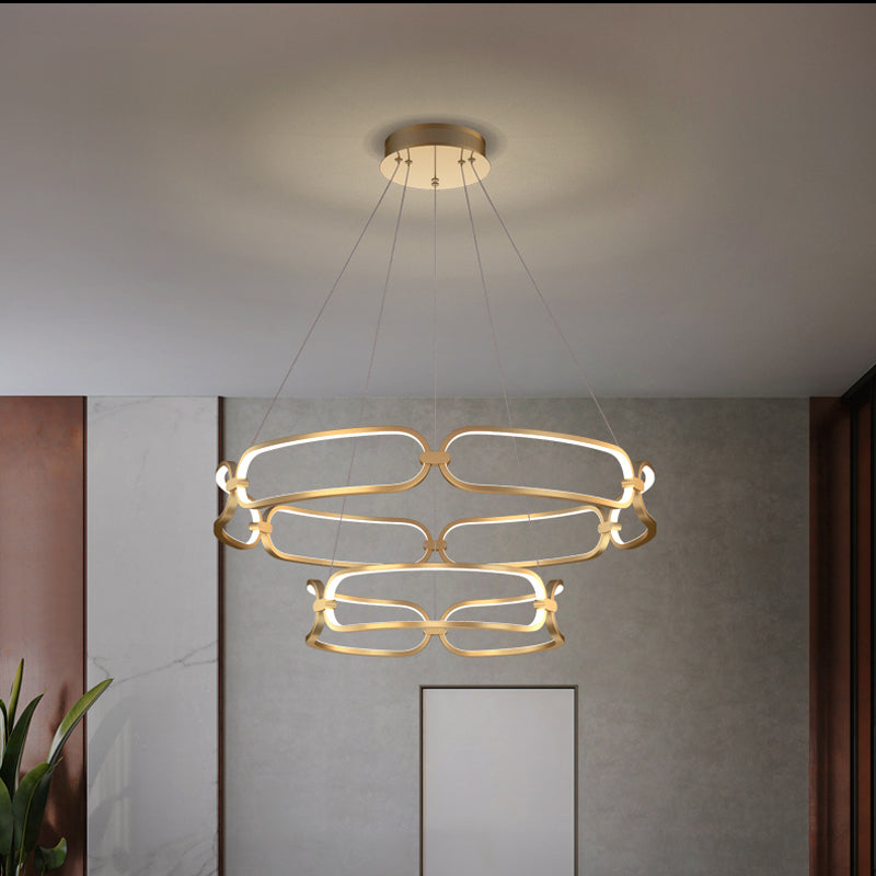 Metal Gold Led Pendant Light - 1/2-Tiered Wristlet Shaped Chandelier Simple & Stylish Small/Large