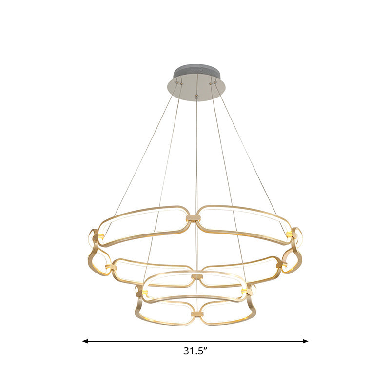 Metal Gold Led Pendant Light - 1/2-Tiered Wristlet Shaped Chandelier Simple & Stylish Small/Large