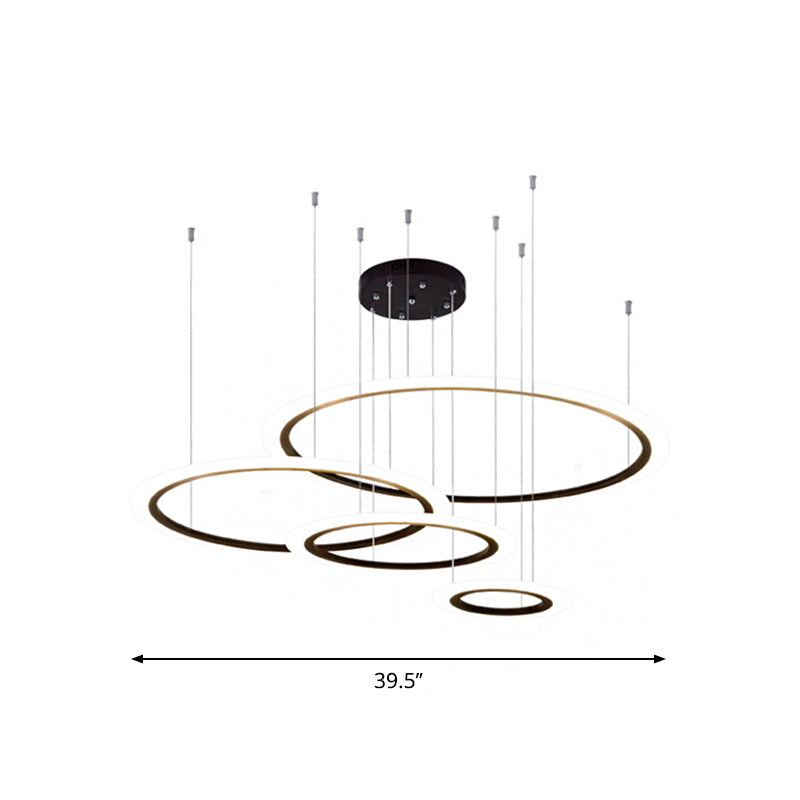 Modern Led Hanging Chandelier - Black Tiered Halo Ring Design With Acrylic Shade
