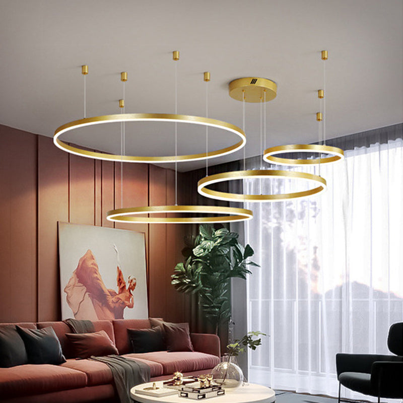 Postmodern Gold Led Hoop Chandelier - 3/4/5 Tiers Ideal For Living Room