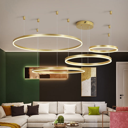 Postmodern Gold Led Hoop Chandelier - 3/4/5 Tiers Ideal For Living Room