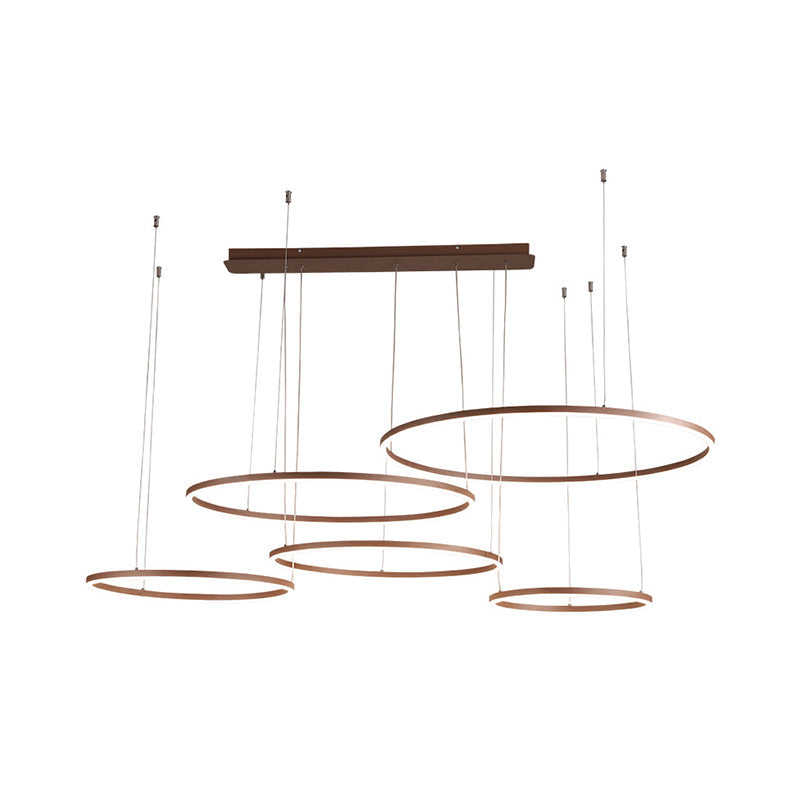 Brown Led Acrylic Chandelier - 3/4/5-Tier Minimalist Circular Pendant Light For Restaurants