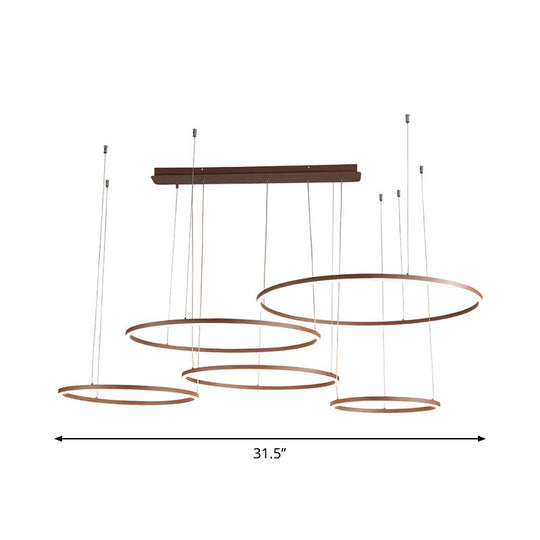 Circular Restaurant Chandelier - Acrylic Minimalist Led Pendant Light (3/4/5 Tier) In Brown