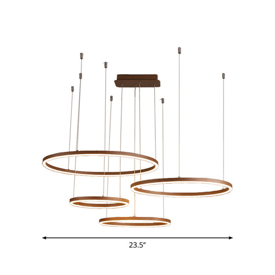 Brown Led Acrylic Chandelier - 3/4/5-Tier Minimalist Circular Pendant Light For Restaurants
