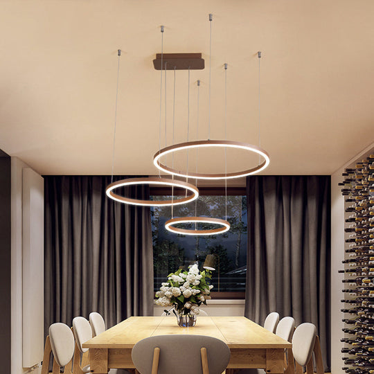 Brown Led Acrylic Chandelier - 3/4/5-Tier Minimalist Circular Pendant Light For Restaurants