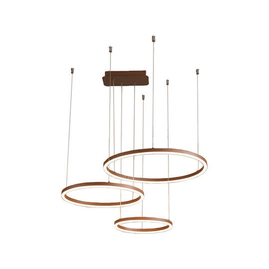 Brown Led Acrylic Chandelier - 3/4/5-Tier Minimalist Circular Pendant Light For Restaurants