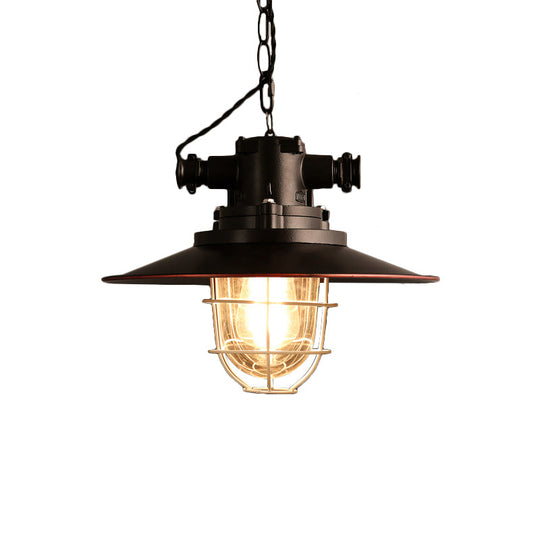 Black Metal Pendant Light With Wire Cage And Glass Shade – 1-Light Hanging Lamp Kit