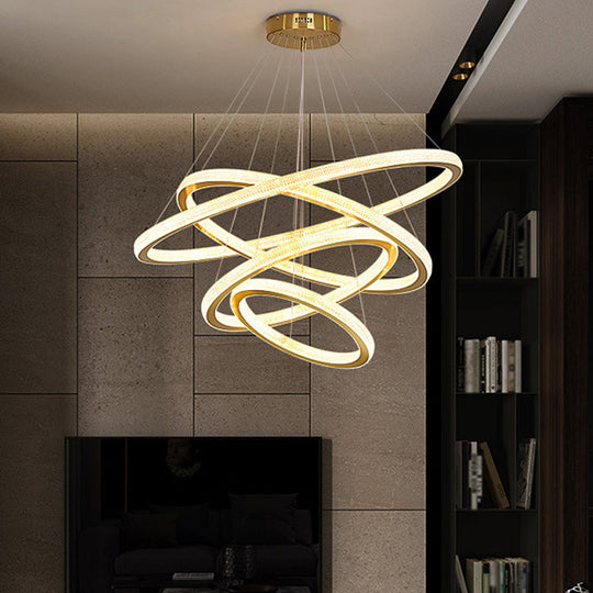 Minimalistic Brass Led Chandelier Light With Acrylic Suspension - 1/3/4-Tier Circle Design / 4 Tiers