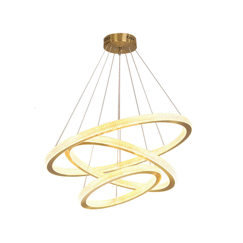 Minimalistic Brass Led Chandelier Light With Acrylic Suspension - 1/3/4-Tier Circle Design