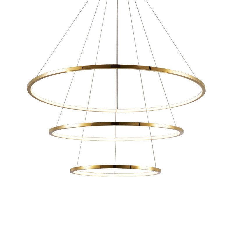 Gold Multi -Tire Chandelier Lamp Simplicity Stainless Steel Led Circle Ceiling Pendant Lighting