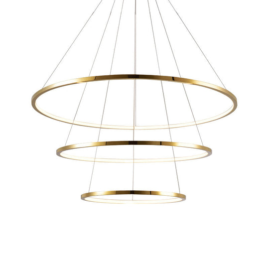 Gold Multi -Tire Chandelier Lamp Simplicity Stainless Steel Led Circle Ceiling Pendant Lighting