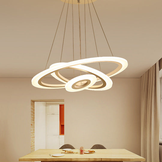 Led 2/3-Tiered Acrylic Chandelier - Modern Coffee Hoop Pendant Light Kit Small/Large Size