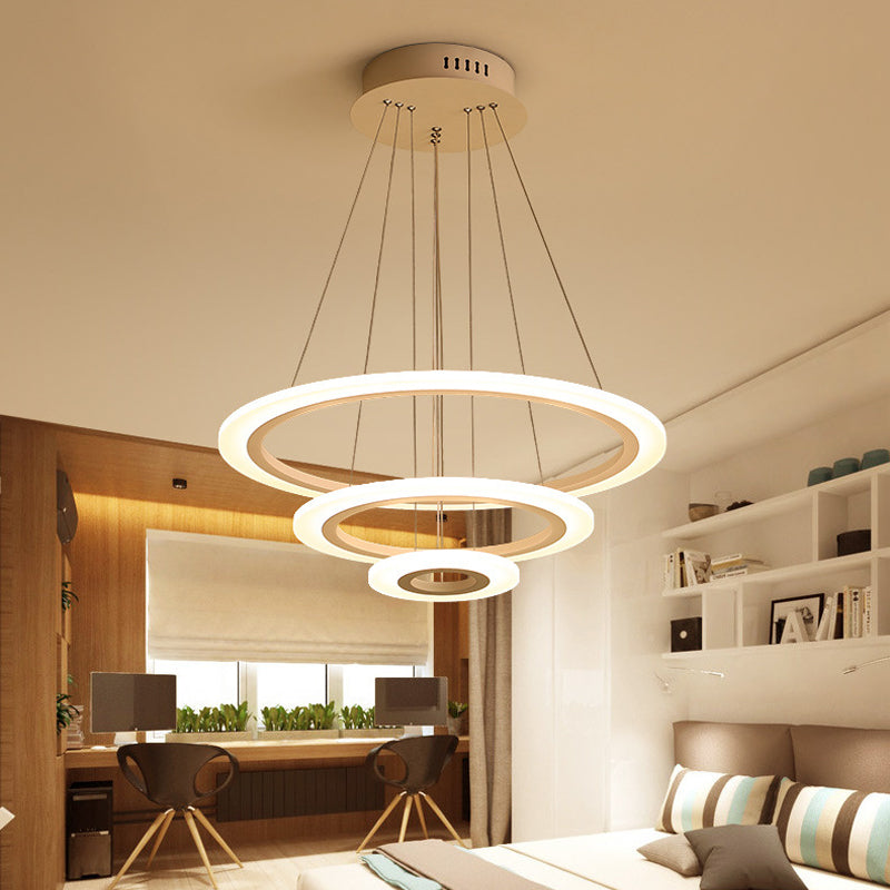 Led 2/3-Tiered Acrylic Chandelier - Modern Coffee Hoop Pendant Light Kit Small/Large Size