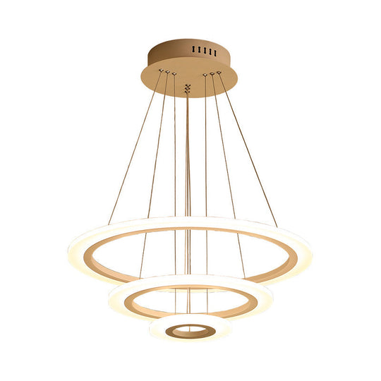 Led 2/3-Tiered Acrylic Chandelier - Modern Coffee Hoop Pendant Light Kit Small/Large Size