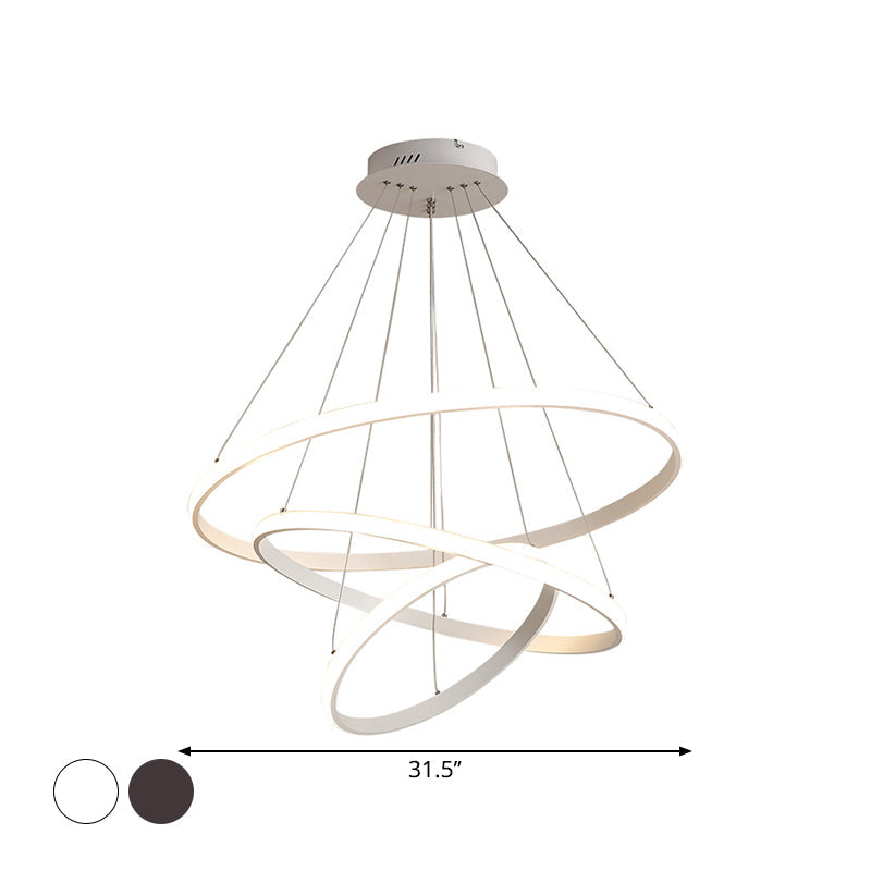 Minimalist 3-Head Led Acrylic Ceiling Suspension Chandelier - White/Coffee Small/Large