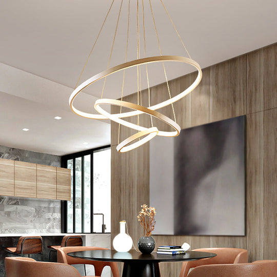 Modern 3-Ring Led Ceiling Chandelier: Acrylic Pendant Light In Black/White/Gold White