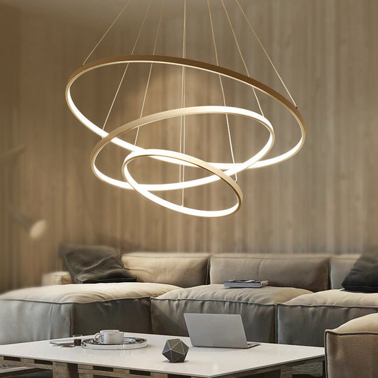Modern 3-Ring Led Ceiling Chandelier: Acrylic Pendant Light In Black/White/Gold