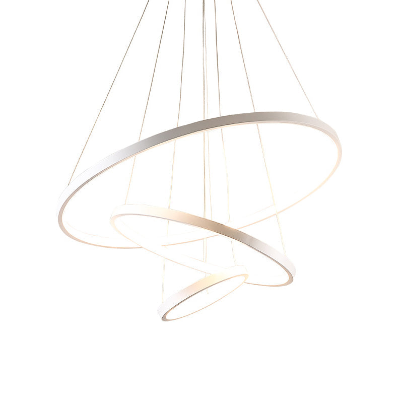 Modern 3-Ring Led Pendant Light In Black/White/Gold For Living Room Ceiling