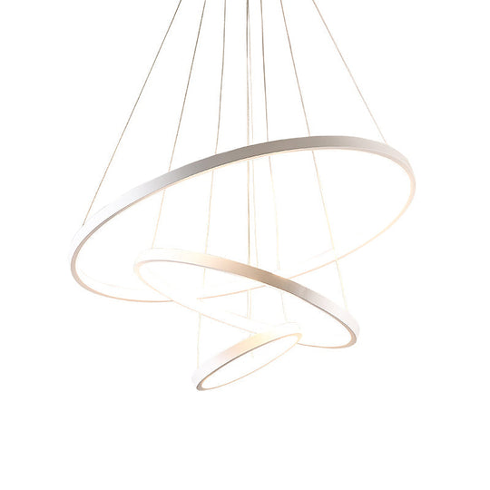 Modern 3-Ring Led Pendant Light In Black/White/Gold For Living Room Ceiling