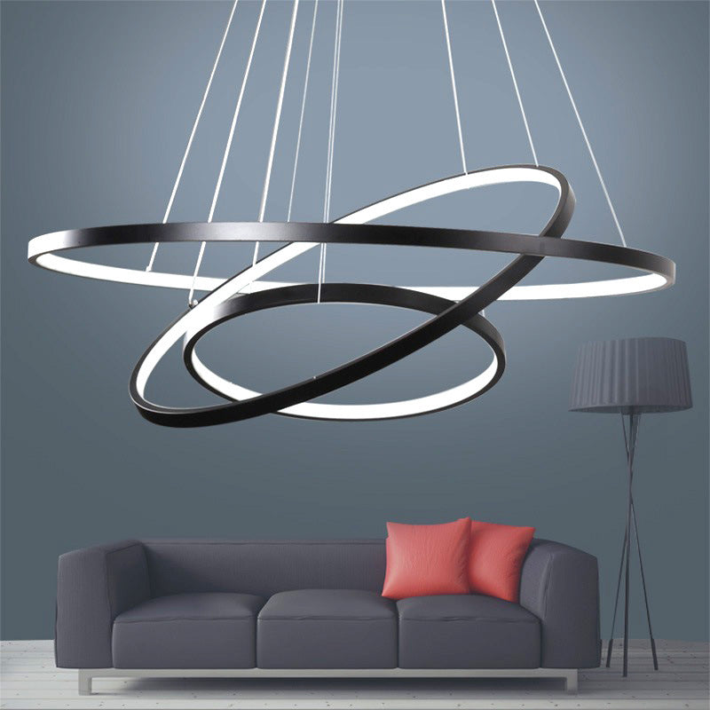 Modern 3-Ring Led Pendant Light In Black/White/Gold For Living Room Ceiling Black