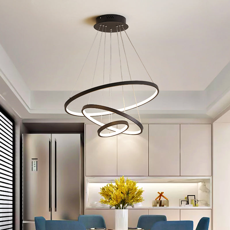 Modern 3-Ring Led Ceiling Chandelier: Acrylic Pendant Light In Black/White/Gold