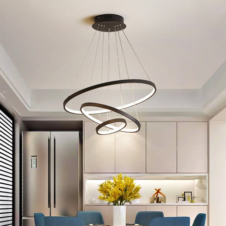 Modern 3-Ring Led Pendant Light In Black/White/Gold For Living Room Ceiling
