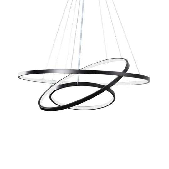 Modern 3-Ring Led Ceiling Chandelier: Acrylic Pendant Light In Black/White/Gold