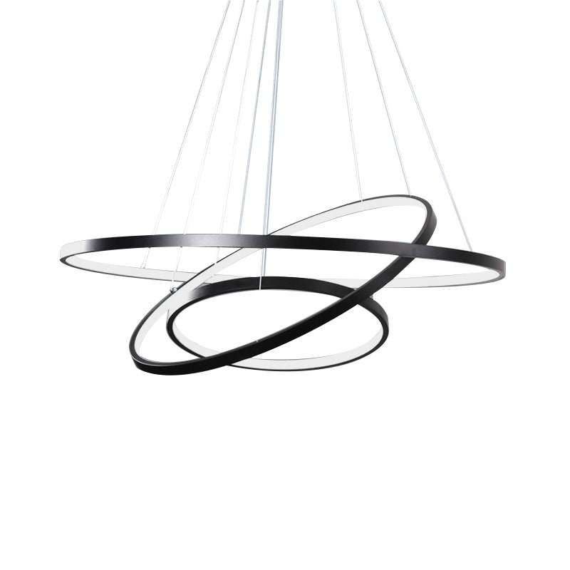 Modern 3-Ring Led Pendant Light In Black/White/Gold For Living Room Ceiling