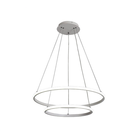 Contemporary Round Pendant Led Chandelier For Dining Room In White/Coffee - 2/3 Tier Design