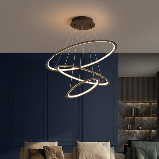 Simplicity Gold/Coffee Led Pendant Chandelier - Acrylic 3/4-Tiered Loop Ceiling Hang Light For