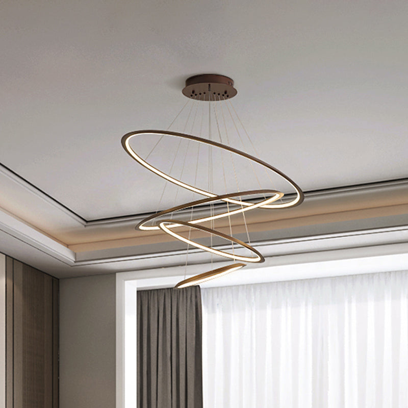Modern Acrylic Led Pendant Chandelier - Gold/Coffee 3/4 Tiers Loop Design Ideal For Living Room