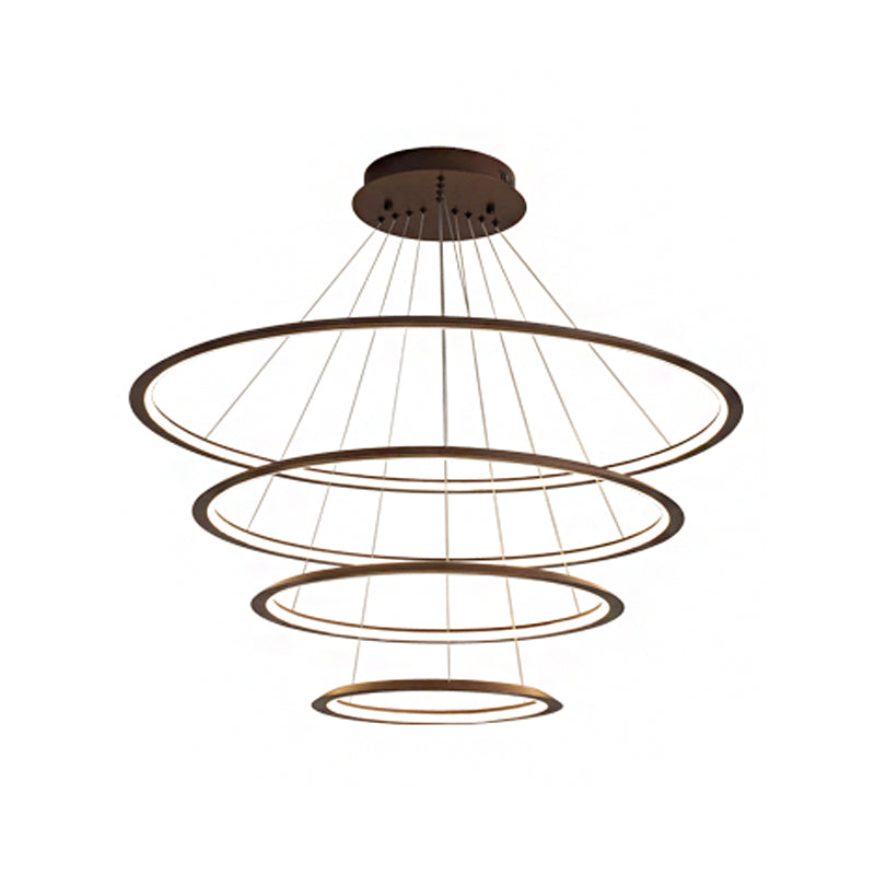 Simplicity Gold/Coffee Led Pendant Chandelier - Acrylic 3/4-Tiered Loop Ceiling Hang Light For