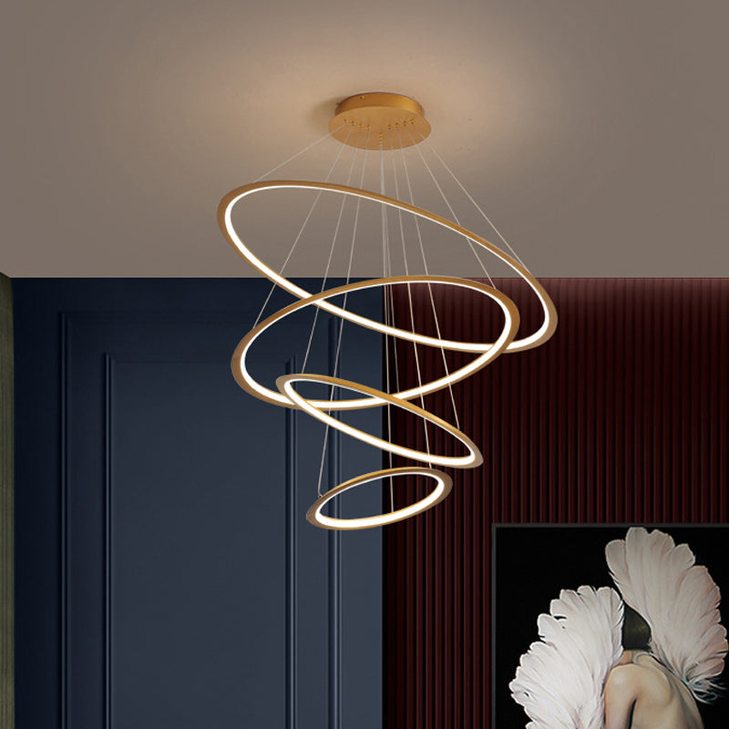 Modern Acrylic Led Pendant Chandelier - Gold/Coffee 3/4 Tiers Loop Design Ideal For Living Room