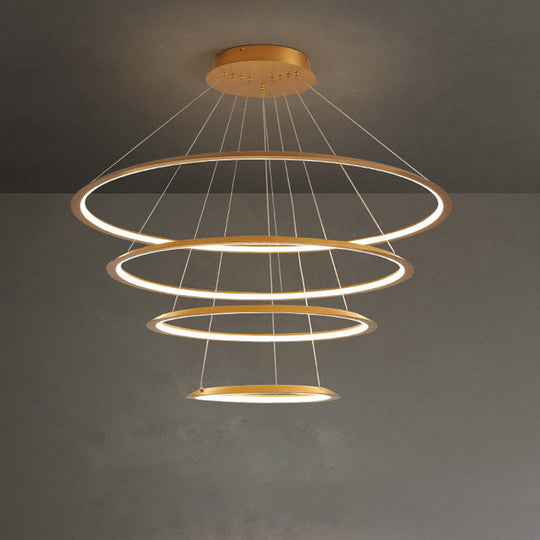 Simplicity Gold/Coffee Led Pendant Chandelier - Acrylic 3/4-Tiered Loop Ceiling Hang Light For